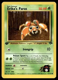 Erika's Paras 71/132 Pokemon Card Gym Challenge 1st Ed Common 50 HP LP G11 - Image 1
