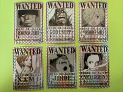 One Piece MARINE WANTED POSTER Sticker Set Of 6 ZORO, USOPP, NAMI, ROBIN, SANJI - Image 2