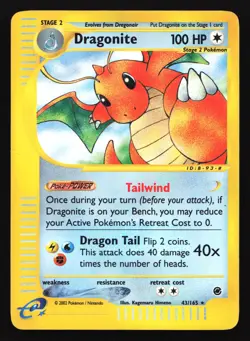 Pokemon Dragonite 43/165 WotC Expedition Reverse Holo Rare HP - Image 1
