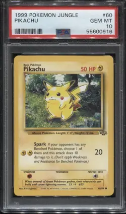 Pokemon Pikachu #60 Base Set Unlimited Jungle PSA 10 GEM MINT - Image 1