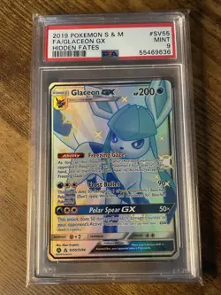 2019 POKEMON SUN & MOON HIDDEN FATES #SV55 FULL ART/GLACEON GX PSA 9 - Image 1