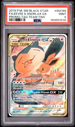 2019 POKEMON SM BLACK STAR PROMO TAG TEAM TINS FULL ART/EEVEE & SNORLAX GX PSA 9 - Image 1
