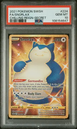 2021 POKEMON SWORD & SHIELD CHILLING REIGN SECRET #224 FULL ART/SNORLAX PSA 10 - Image 1
