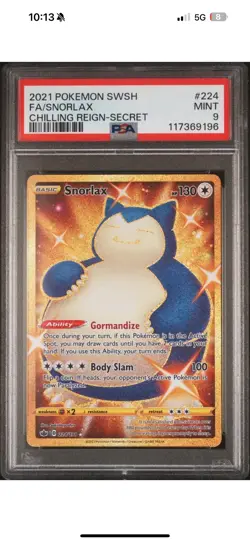 2021 POKEMON SWORD & SHIELD CHILLING REIGN SECRET #224 FULL ART/SNORLAX PSA 9 - Image 1