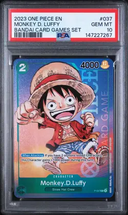 2023 ONE PIECE PROMOS BANDAI CARD GAMES SET #037 MONKEY D. LUFFY PSA 10 - Image 1
