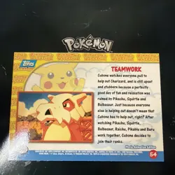 Pokemon Card - Teamwork - #54 - Pikachu's Vacation - Topps Blue Logo - Image 2