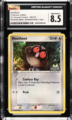 Hoothoot Reverse Holo Inverted Error EX Unseen Forces 59/115 Pokemon CGC 8.5 - Image 1