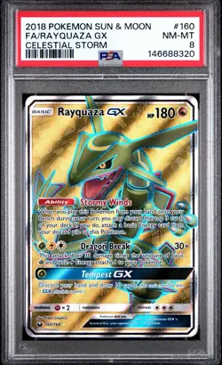 2018 POKEMON SUN & MOON CELESTIAL STORM #160 FULL ART/RAYQUAZA GX PSA 8 LOW POP! - Image 1