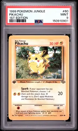 1999 Pokemon Jungle #60 Pikachu 1st Edition PSA 9 - Image 1