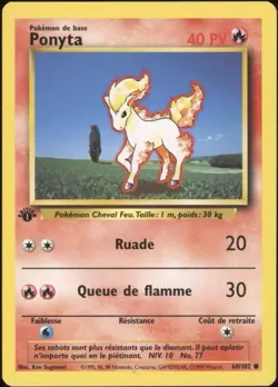 1999 Pokemon FRENCH 1st Edition Base Set Ponyta 60/102 EX-MT - Image 1