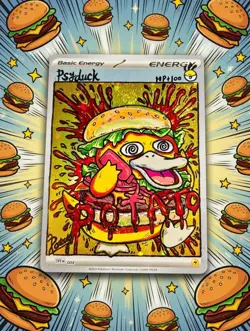 Pokemon Psyduck Hand painted On Holo Energy Card By : Potato 🥔 - Image 1