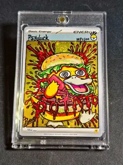 Pokemon Psyduck Hand painted On Holo Energy Card By : Potato 🥔 - Image 4