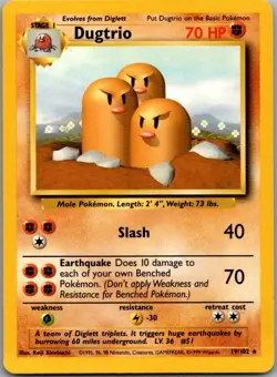 Dugtrio 19/102 Rare Base Set Unlimited Pokemon Moderately Played - Image 2
