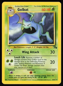Golbat 34 Unlimited 62 UC Fossil Pokemon Lightly Played - Image 1
