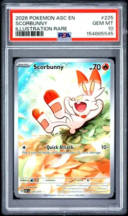 2026 POKEMON ASC EN-ASCENDED HEROES ILLUSTRATION RARE #225 SCORBUNNY PSA 10 - Image 1
