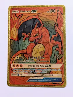 Pokemon TCG Card Charizard GX Fan Art Special Gold Pattern Rare - Image 1