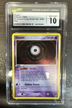 CGC 10 GEM MINT Unown 2005 EX Unseen Forces Unown Set O/28 Holo Pokemon Card - Image 1