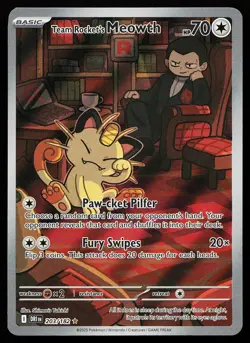 Team Rocket's Meowth 203/182 Holo Illustration Rare Destined Rivals Pokemon Card - Image 1