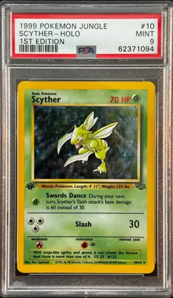 Pokemon 1st Edition Scyther 10/64 PSA 9 Mint Jungle Holo Rare Vintage 1999 - Image 1