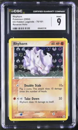 CGC 9 MINT Rhyhorn 2004 EX Hidden Legends 70/101 Reverse Holo Pokemon Card - Image 1