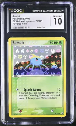 CGC 10 GEM MINT Surskit 2004 EX Hidden Legends 76/101 Reverse Holo Pokemon Card - Image 1