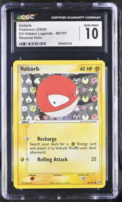 CGC 10 GEM MINT Voltorb 2004 EX Hidden Legends 80/101 Reverse Holo Pokemon Card - Image 1