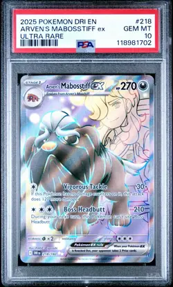 Pokemon Destined Rivals # 218 Arven’s Mabosstiff EX Ultra Rare PSA 10 Card MINT! - Image 1