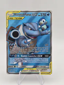 Pokemon TCG Blastoise & Piplup GX TAG TEAM Full Art Holo 214/236 EN 2019 - Image 1