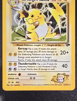 Pokemon TCG Lt. Surge's Raichu 11/132 Gym Challenge Holo Rare Eng 80 HP - Image 2