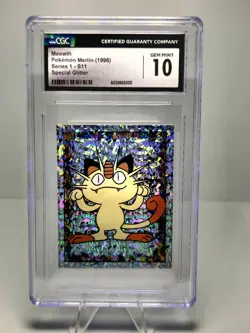 CGC Gem Mint 10 Meowth Holographic - 1998 Topps Pokemon Merlin Stickers #S11 - Image 1