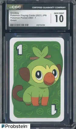 2021 Pokemon Japanese Playing Cards Pocket UNO Blue Grookey CGC 10 - Image 1