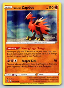 Pokemon SWSH07: Evolving Skies Galarian Zapdos Holo Rare SWSH07 Holo 082/203 NM - Image 1