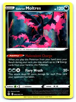 Pokemon Galarian Moltres SWSH07: Evolving Skies SWSH07 Holo 093/203 NM Holo Rare - Image 1
