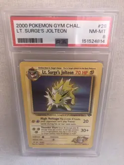 PSA 8 Pokemon Gym Challenge Unlimited Lt. Surge’s Jolteon 28/132 Non Holo Rare - Image 1