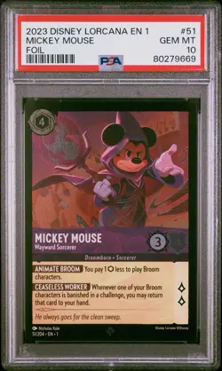Disney Lorcana Mickey Mouse Wayward Sorcerer 51 /204 FOIL PSA 10 GEM MINT SR - Image 1