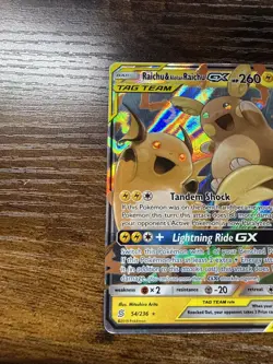 Raichu & Alolan Raichu GX Unified Minds Tag Team 54/236 Pokemon Card - Image 3