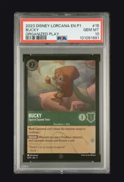 2023 Lorcana Bucky Squirrel Squeak Tutor League Promo PSA 10 Gem Mint Pre Errata - Image 1