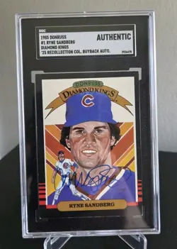 Donruss Recollection Collection Ryne Sandberg 1985 Diamond King Buyback Auto SGC - Image 1