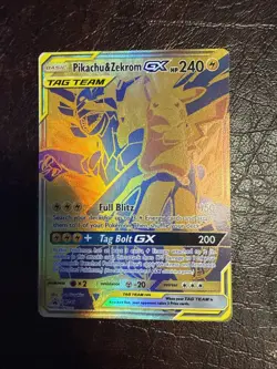 Pokemon Pikachu and Zekrom GX Tag Team Gold Full Art Promo Card SM248 Gold - Image 1