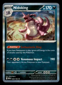 Nidoking 034/165 Rare 151 Pokemon Reverse Holo Near Mint - Image 1