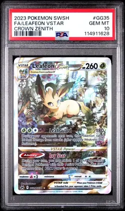 2023 POKEMON SWORD & SHIELD CROWN ZENITH #GG35 FULL ART/LEAFEON VSTAR PSA 10 gem - Image 1