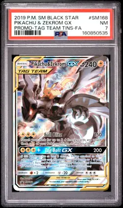 2019 POKEMON SM BLACK STAR PROMO #SM168 FULL ART/PIKACHU & ZEKROM GX PSA 7 - Image 1