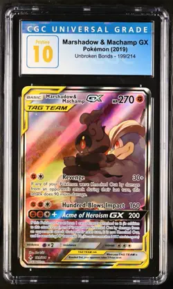 Pokemon Marshadow & Machamp GX 199/214 Sm-Unbroken Bonds CGC Pristine Pop 10 - Image 1