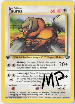 Tauros 47/64 Uncommon Jungle Pokemon 1st Edition Moderately Played - Image 1