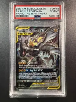 Pikachu & Zekrom GX SM168 Pokemon SM Black Star Promo TAG TEAM Tins Holo PSA 10 - Image 1