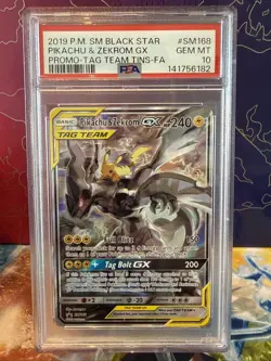 Pokemon Pikachu & Zekrom GX SM168 Tag Team Black Star Promo Card PSA 10 - Image 1