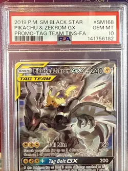 Pokemon Pikachu & Zekrom GX SM168 Tag Team Black Star Promo Card PSA 10 - Image 3