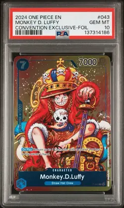 PSA 10 GEM MINT Monkey D. Luffy King One Piece Foil Convention Promo P-043 - Image 1