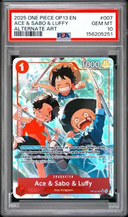 2025 One Piece OP13 Ace Sabo Luffy Alternate Art #007 PSA 10 GEM MINT - Image 1