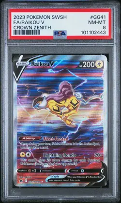 2023 POKEMON SWORD AND SHIELD CROWN ZENITH GG41 FULL ART/RAIKOU V | PSA 8 - Image 1